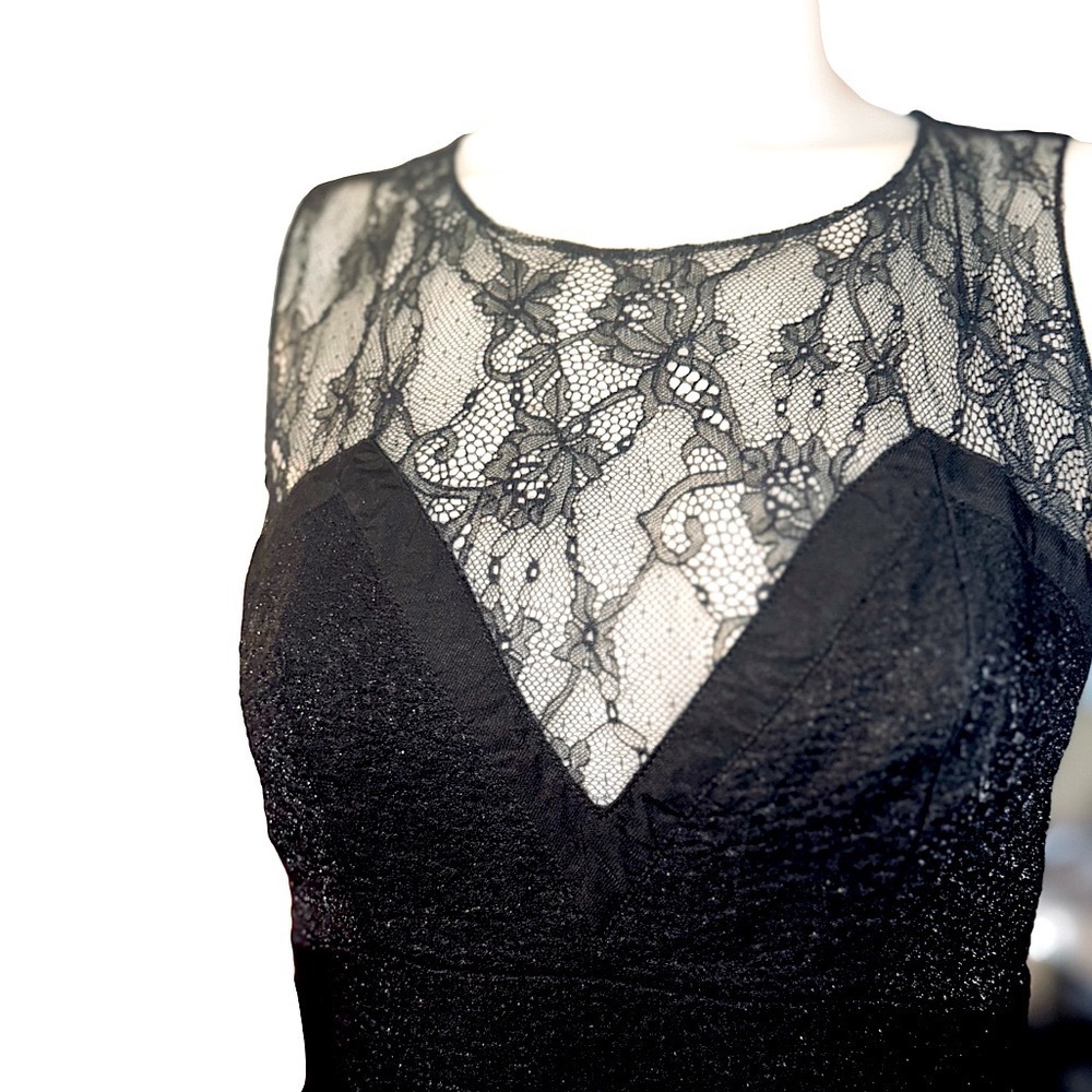 Sandro Black Dress A Line Lace V Neck Bodice Fit Flare Skirt Size Small Women